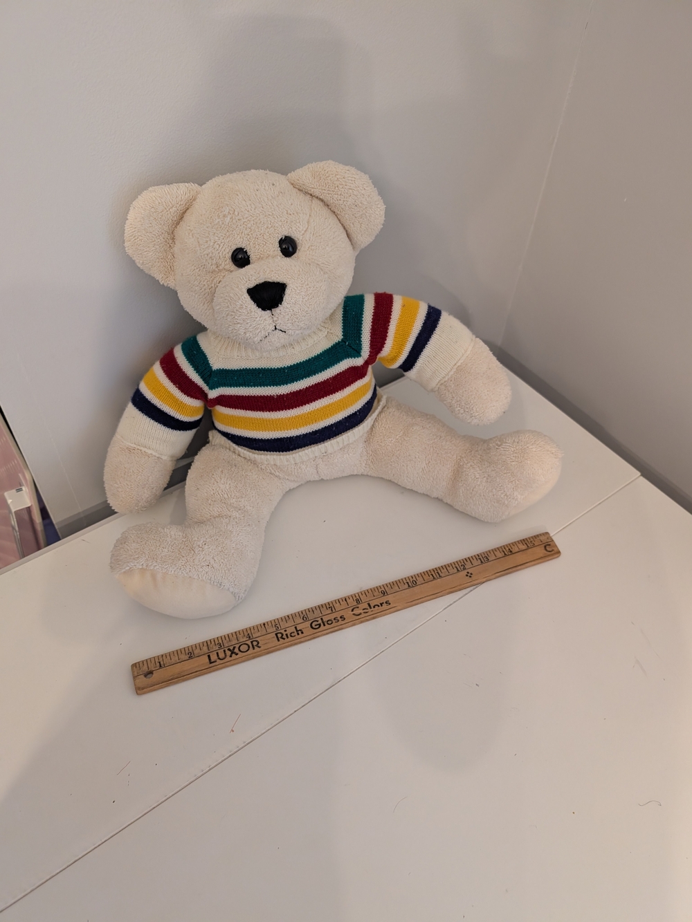 Cream Plush HBC Teddy Bear with Vintage HBC Stripe Sweater - Kids Collector